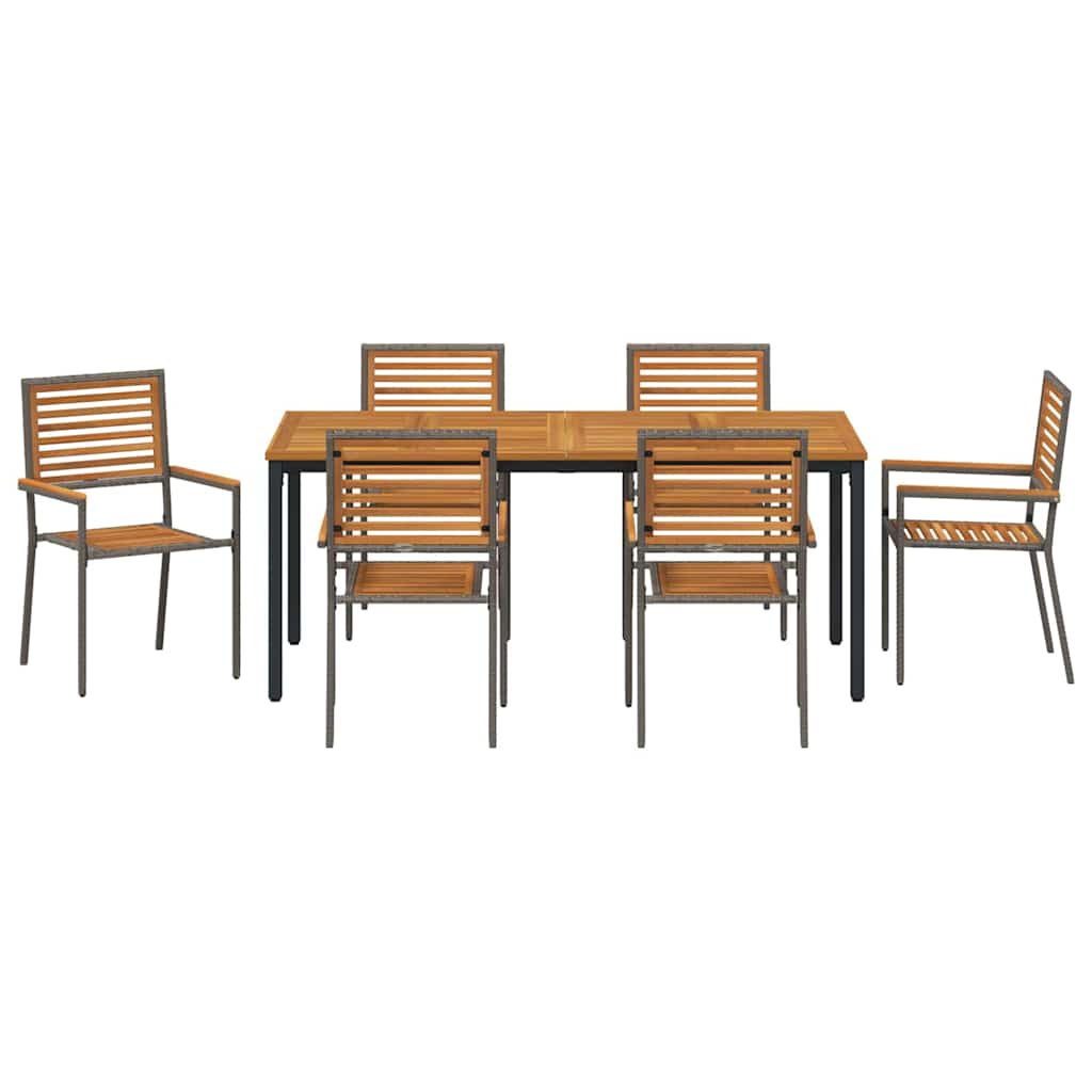 Garden Dining Set 7 pcs Grey 180 x 90 x 75 cm Poly Rattan